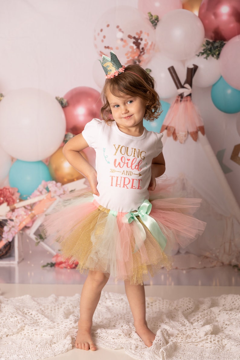 Young Wild And Three Birthday Outfit, Young Wild And Three Shirt, 3rd Birthday Outfit Girl, Tutu Birthday Outfit, Girls 3rd Birthday outfit image 3