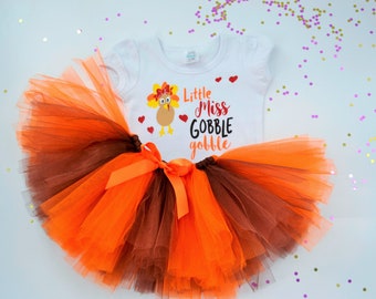 Little Miss Gobble Gobble TShirt, Thanksgiving Tutu Baby Girl, Thanksgiving Tutu Outfit Baby Girl, Fall Baby Outfit, 1st Thanksgiving Outfit