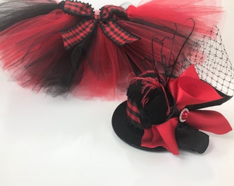 Baby Girl Buffalo Plaid Tutu Skirt, Red And Black Tutu, Baby Girls First Birthday Outfit, Smash Cake Outfit, Mini Top Hat Headband Baby Girl