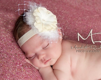 Vintage Baby Headbands, Baptism Headbands And Bows, Ivory Headbands, Baby Photography Props Newborn, Christening Hair Bows, Hair Accessories