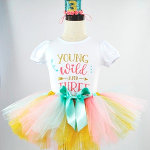 Young Wild And Three Birthday Outfit, Young Wild And Three Shirt, 3rd Birthday Outfit Girl, Tutu Birthday Outfit, Girls 3rd Birthday outfit image 8