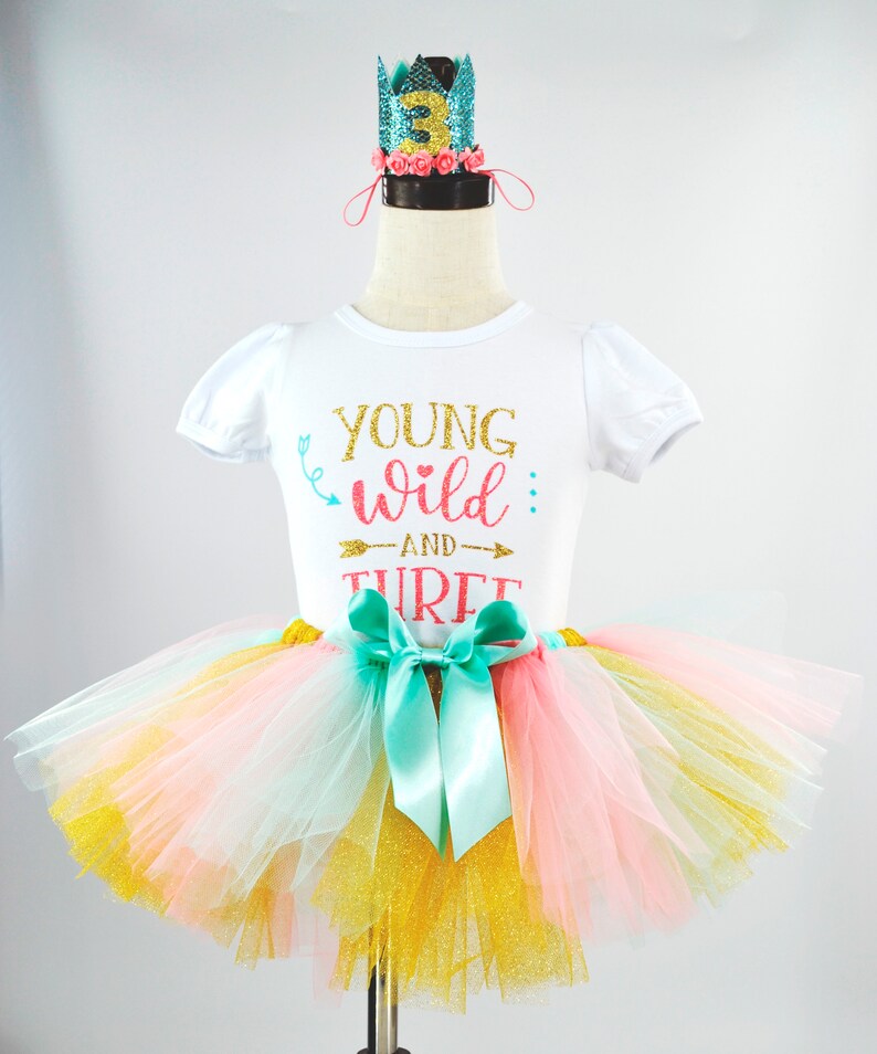 Young Wild And Three Birthday Outfit, Young Wild And Three Shirt, 3rd Birthday Outfit Girl, Tutu Birthday Outfit, Girls 3rd Birthday outfit image 8