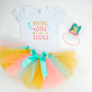 Young Wild And Three Birthday Outfit, Young Wild And Three Shirt, 3rd Birthday Outfit Girl, Tutu Birthday Outfit, Girls 3rd Birthday outfit image 6
