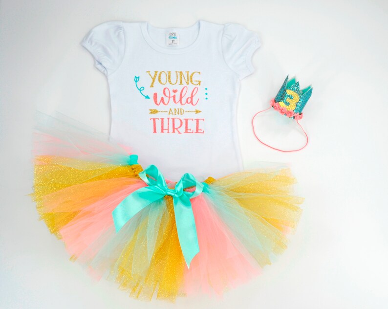 Young Wild And Three Birthday Outfit, Young Wild And Three Shirt, 3rd Birthday Outfit Girl, Tutu Birthday Outfit, Girls 3rd Birthday outfit image 6