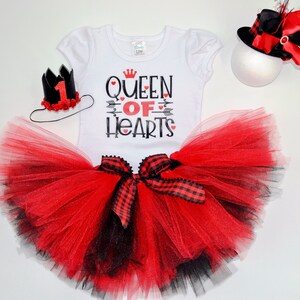 Queen Of Hearts Outfit, 1st Birthday Girl Outfit, Tutu Outfits for Baby Girls, Queen Of Hearts Tshirt, Alice In Wonderland Tutu Set image 2