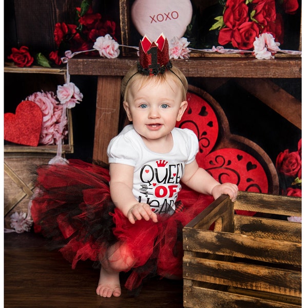 Queen Of Hearts Outfit, 1st Birthday Girl Outfit, Tutu Outfits for Baby Girls, Queen Of Hearts Tshirt, Alice In Wonderland Tutu Set