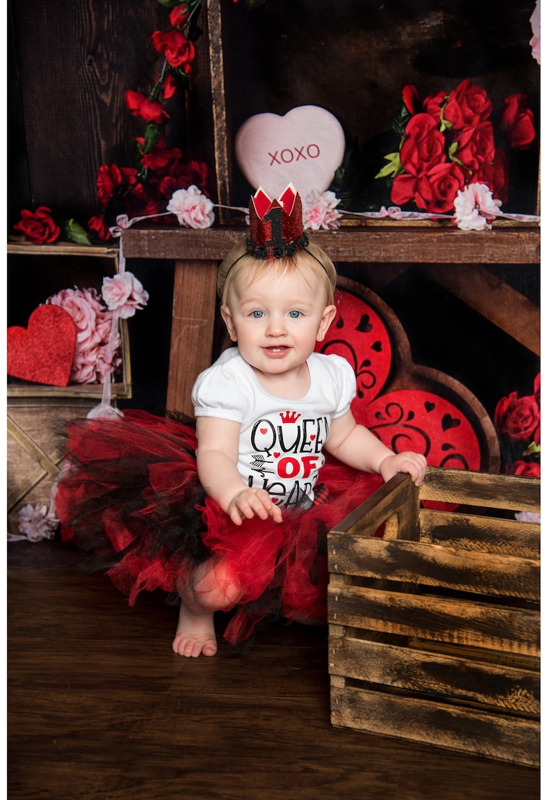 Queen Of Hearts Outfit, 1st Birthday Girl Outfit, Tutu Outfits for Baby Girls, Queen Of Hearts Tshirt, Alice In Wonderland Tutu Set image 1