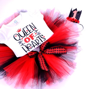 Queen Of Hearts Outfit, 1st Birthday Girl Outfit, Tutu Outfits for Baby Girls, Queen Of Hearts Tshirt, Alice In Wonderland Tutu Set image 4