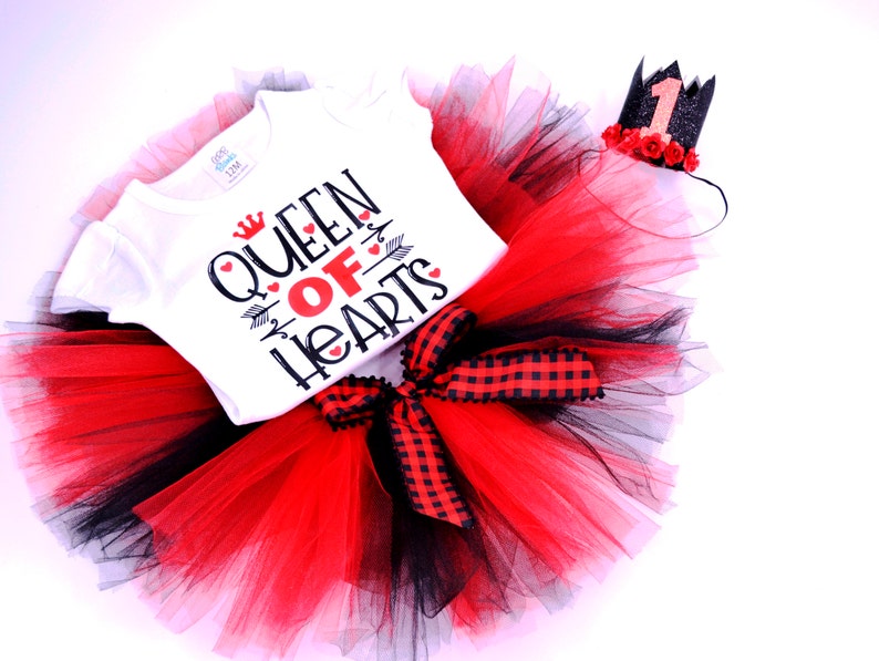 Queen Of Hearts Outfit, 1st Birthday Girl Outfit, Tutu Outfits for Baby Girls, Queen Of Hearts Tshirt, Alice In Wonderland Tutu Set image 4