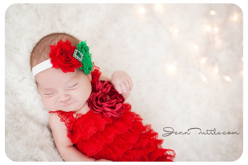 Baby Christmas Headbands, Christmas Headbands Baby Girl, Newborn Headband Bow, Baby Girl Accessories, Shabby Flower Headband, Red Headbands image 1