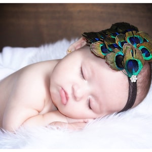 Peacock Baby Headband, Newborn Headband Prop, Baby Girl Feather Headband, Infant Headbands, Baby Bows And Headbands, Flapper Headpiece