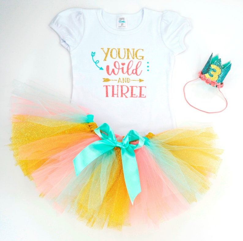 Young Wild And Three Birthday Outfit, Young Wild And Three Shirt, 3rd Birthday Outfit Girl, Tutu Birthday Outfit, Girls 3rd Birthday outfit image 4