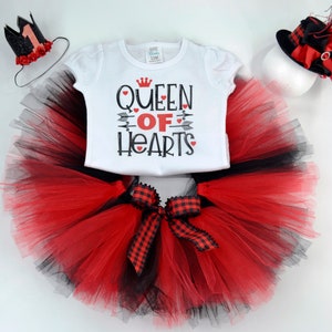 Queen Of Hearts Outfit, 1st Birthday Girl Outfit, Tutu Outfits for Baby Girls, Queen Of Hearts Tshirt, Alice In Wonderland Tutu Set image 3