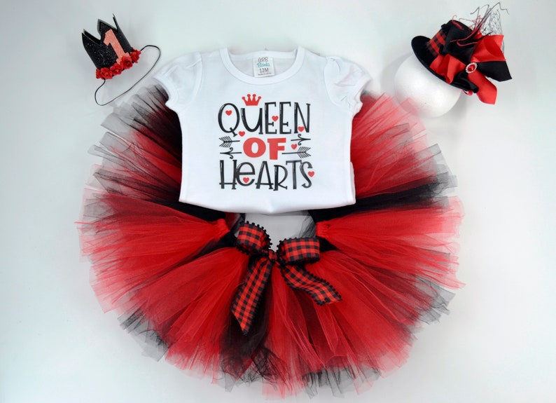 Queen Of Hearts Outfit, 1st Birthday Girl Outfit, Tutu Outfits for Baby Girls, Queen Of Hearts Tshirt, Alice In Wonderland Tutu Set image 3