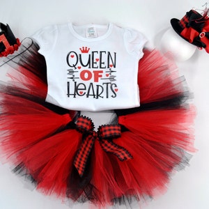 Queen Of Hearts Outfit, 1st Birthday Girl Outfit, Tutu Outfits for Baby Girls, Queen Of Hearts Tshirt, Alice In Wonderland Tutu Set image 5