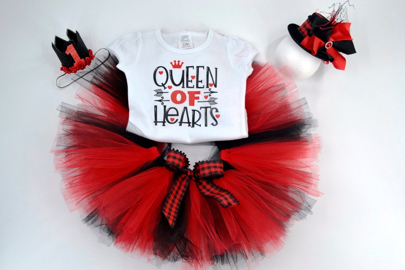 Queen Of Hearts Outfit, 1st Birthday Girl Outfit, Tutu Outfits for Baby Girls, Queen Of Hearts Tshirt, Alice In Wonderland Tutu Set image 5