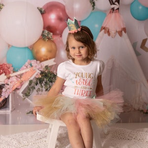 Young Wild And Three Birthday Outfit, Young Wild And Three Shirt, 3rd Birthday Outfit Girl, Tutu Birthday Outfit, Girls 3rd Birthday outfit image 2