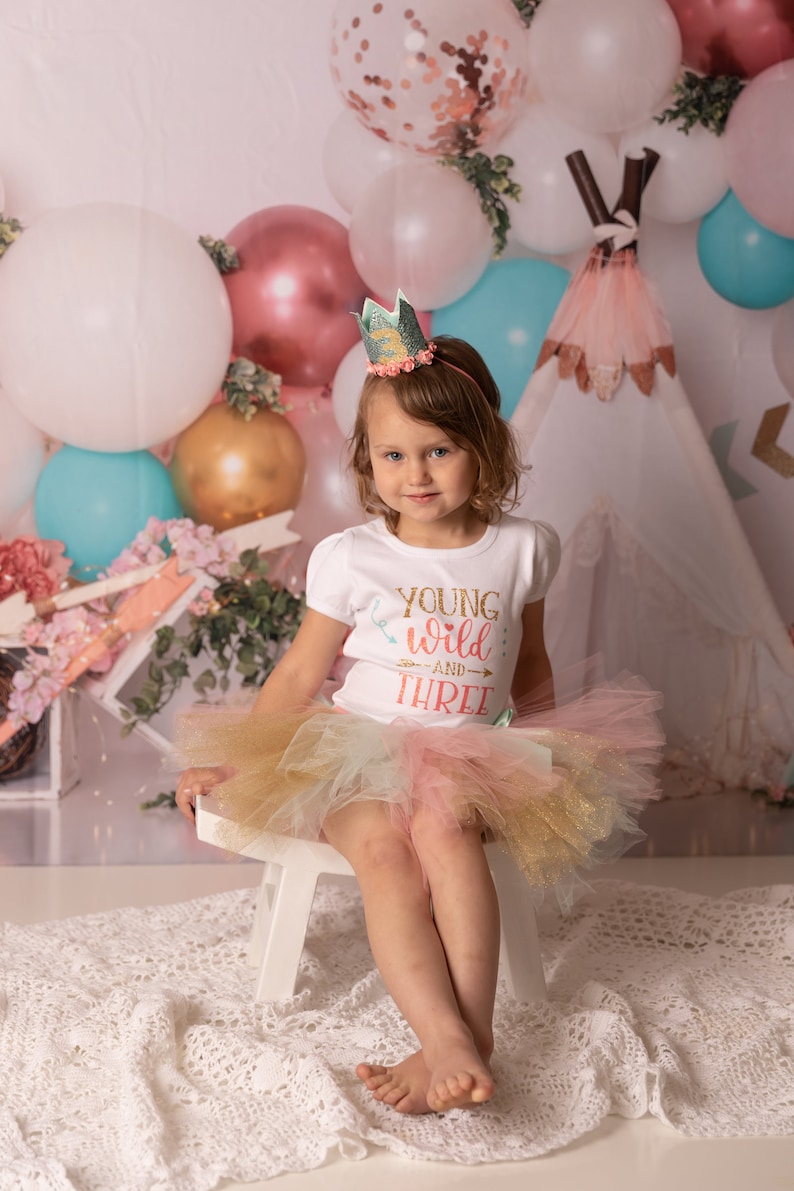 Young Wild And Three Birthday Outfit, Young Wild And Three Shirt, 3rd Birthday Outfit Girl, Tutu Birthday Outfit, Girls 3rd Birthday outfit image 2