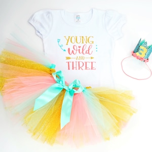 Young Wild And Three Birthday Outfit, Young Wild And Three Shirt, 3rd Birthday Outfit Girl, Tutu Birthday Outfit, Girls 3rd Birthday outfit image 5