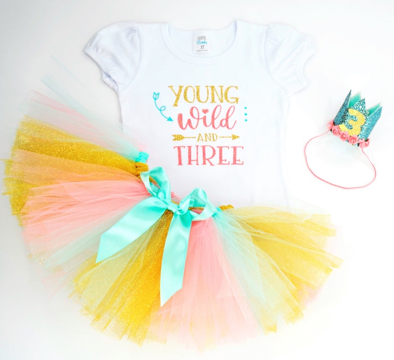 Young Wild And Three Birthday Outfit, Young Wild And Three Shirt, 3rd Birthday Outfit Girl, Tutu Birthday Outfit, Girls 3rd Birthday outfit image 5