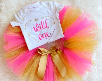 First Birthday Outfit Girl, Wild One Birthday Outfit Baby Girl, First Birthday Outfit, Wild One Birthday, Pink And Gold Tutu Outfit