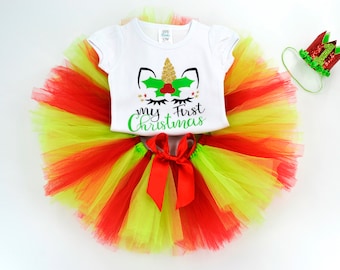 My First Christmas Outfit Girl, Christmas Tutu Outfit For Girl , Christmas Girl Outfit , Christmas Unicorn Shirt, Christmas Tutu