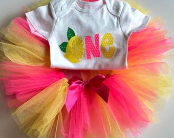 Conjunto de limonada para el primer cumpleaños, conjunto de tutú Lemon One, camiseta de primer cumpleaños para niña, conjunto rosa de limonada para el primer cumpleaños de bebé niña