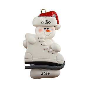 Snowman Skater Christmas Ornament, Personalized, Handmade in Canada, Names, Gift, Tree