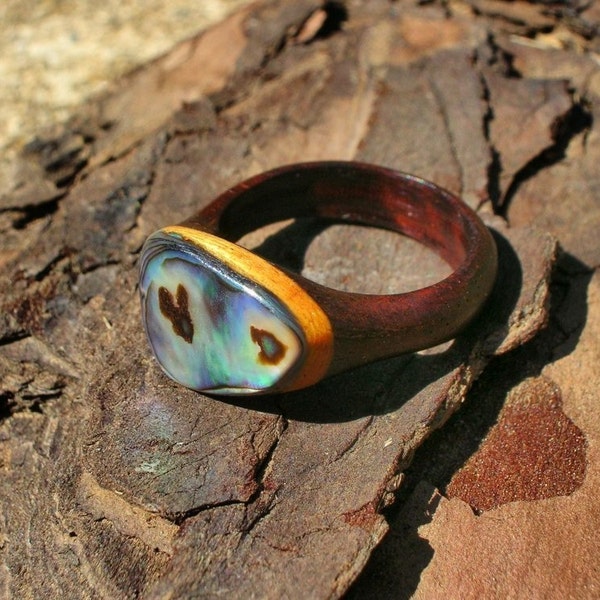 Pretty Birdie's Recycled Wood and Abalone Ring RESERVED for Melissa