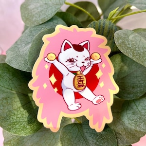 Fast Cat Granny Anime Sticker: Glossy or Holographic Vinyl