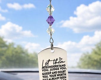 Let Them Tag Car Charm • "Keep Shining" Crystal Suncatcher Hanging Ornament for Car & Room • Self-Love Gift for Women • Birthstone Crystal