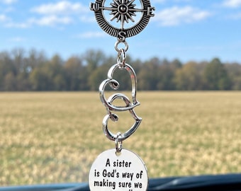 Sister Christmas Gift Ideas, A Sister Is God’s Way of Making Sure We Never Walk Alone, Rearview Mirror Car Charm