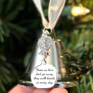 Memorial Christmas Bell Ornament, “Those We Love Don’t Go Away,” Angel Wings Bereavement Keepsake, Sympathy Holiday Gift