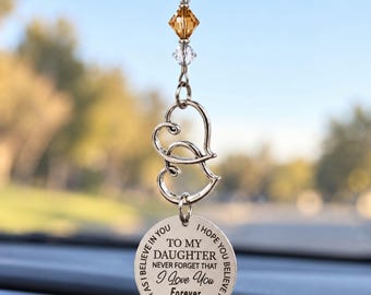Daughter Gift, Personalized Birthstone Crystal Rearview Mirror Car Charm, Christmas or Birthday Gifts For Daughters