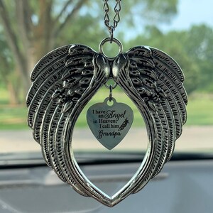 Angel Wings Rear View Mirror Car Charm – "I Have an Angel in Heaven, I Call Him Grandpa" – Grandfather Memorial Gift, Loss of Grandpa