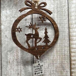 Wood Reindeer Ornament, “It’s the Most Wonderful Time of the Year”, Christmas Holiday Gift, Ornament Exchange Decor