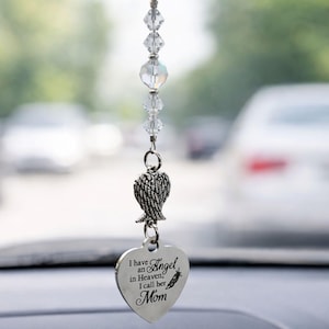 Mom Memorial Car Charm, Angel Wing Rearview Mirror Charm, I Have an Angel in Heaven I Call Her Mom, Sympathy Gift, Remembrance Gift