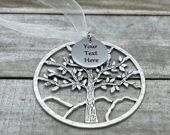 Personalized Custom Christmas Ornament, Your Text Here, Silver Tree Of Life Ornament, Christmas Gift For Her, Birthday Gift For Her