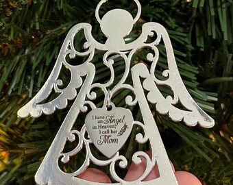 Mom Memorial Angel Wing Ornament | I Have an Angel in Heaven I Call Her Mom | Christmas Remembrance Gift, Sympathy Gift