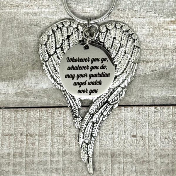 Guardian Angel Keychain – Wherever You Go Whatever You Do – Safe Travels, New Driver Gift, Sweet 16 or Graduation Gift