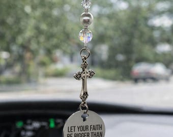 Christian Cross Car Charm Let Your Faith Be Bigger Than Your Fear – Inspirational Faith Gift for Car