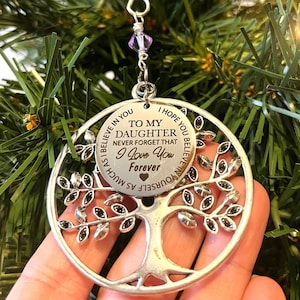 Daughter Christmas Ornament, To My Daughter Never Forget I Love You, Tree of Life Ornament with Birthstone Crystals