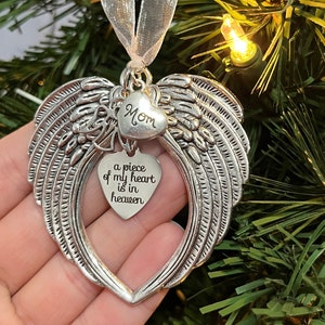 Memorial Gift, A Piece Of My Heart Is In Heaven Angel Wings Christmas Ornament, Memorial Sympathy Grief Gift