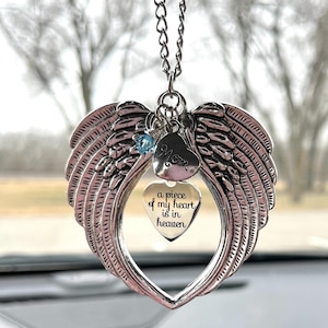 Custom Angel Wings Memorial Car Charm – A Piece of My Heart Is in Heaven – Remembrance Gift, Rearview Mirror Charm, Loss of Loved One Gift
