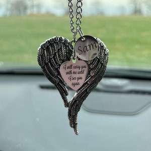 Personalized Memorial Gift, "I Will Carry You With Me Until I See You Again" Name Charm, Rear View Mirror Hanging Car Charm, Grieving Gift