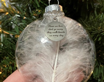 Christmas Tree Decorations Ornaments, Clear Christmas Ornament Feather  Ball, A Piece of My Heart is in Heaven, Memorial Hanging Pendant Xmas Gift  - Son 