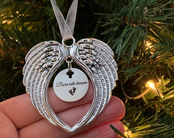 Angel Wings, "Born Into Heaven" Charm Ornament, Loss Of Baby Miscarriage Memorial Remembrance Sympathy Bereavement Gift Keepsake