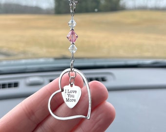 Handmade Gift For Her, I Love You More Rear View Mirror Hanging Car Auto Charm, Gift For Daughter Wife Girlfriend Sister Friend