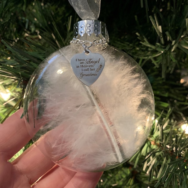 Memorial Glass Ornament 3.15", "I Have an Angel in Heaven, I Call Her Grandma" Charm, Feather, Loss Of Grandmother Memorial Keepsake Gift