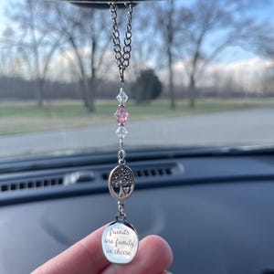 Personalized Birthstone Friend Car Charm – ‘Friends Are Family We Choose’ Rear View Mirror Ornament – Friend Christmas & Birthday Gift